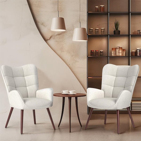 KANAS Snow White Wingback Accent Chair with Tapered Wood Legs and Skin-Friendly Fabric (Set of 2)