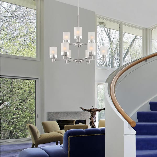Cedar Lane 9-Light Brushed Nickel Modern Sputnik Chandelier for Dining Areas with No Bulbs Included