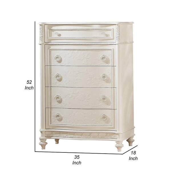 Benjara Ivory White 5-Drawers 35 in. Dresser Without Mirror