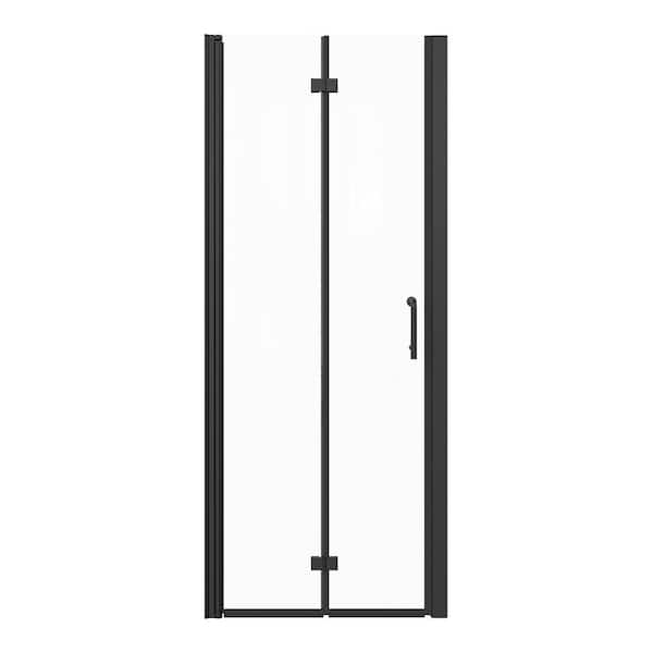 RAINLEX 36 in. to 37-3/8 in. W x 72 in. H Semi-Frameless Bi-Fold Shower Door in Matte Black Finish with Clear Glass