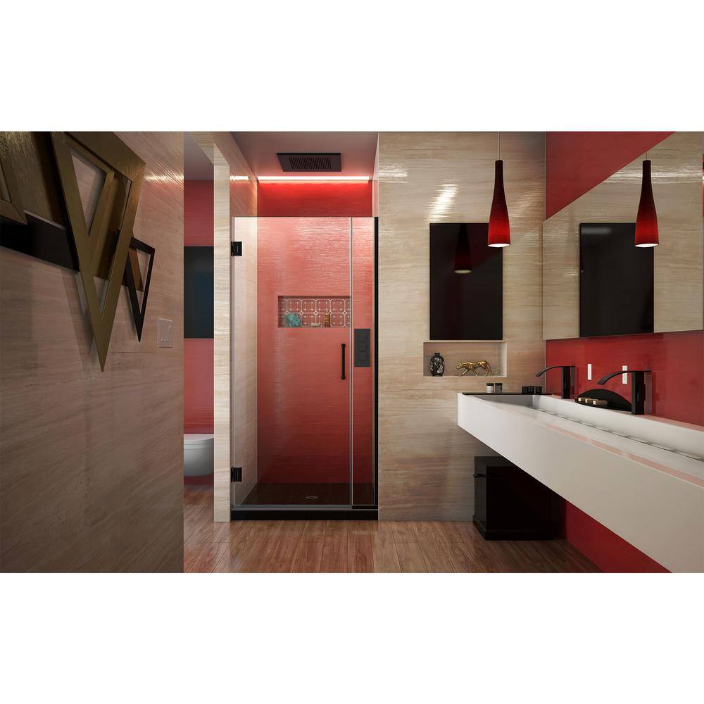 Matte Black Frameless Hinged Shower Door with Clear Glass