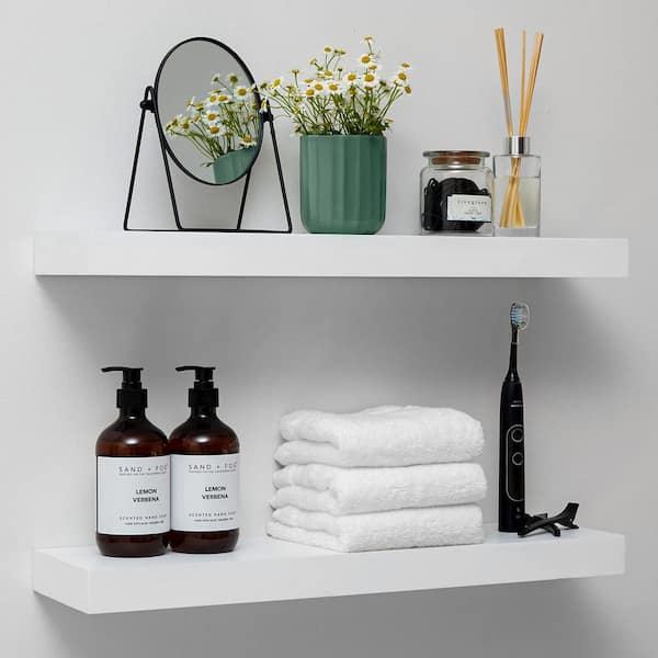 Unbranded 24 in. W x 6.5 in. D Rustic Farmhouse Decorative Wall Shelf - Bathroom Wooden Shelves for Wall Mounted