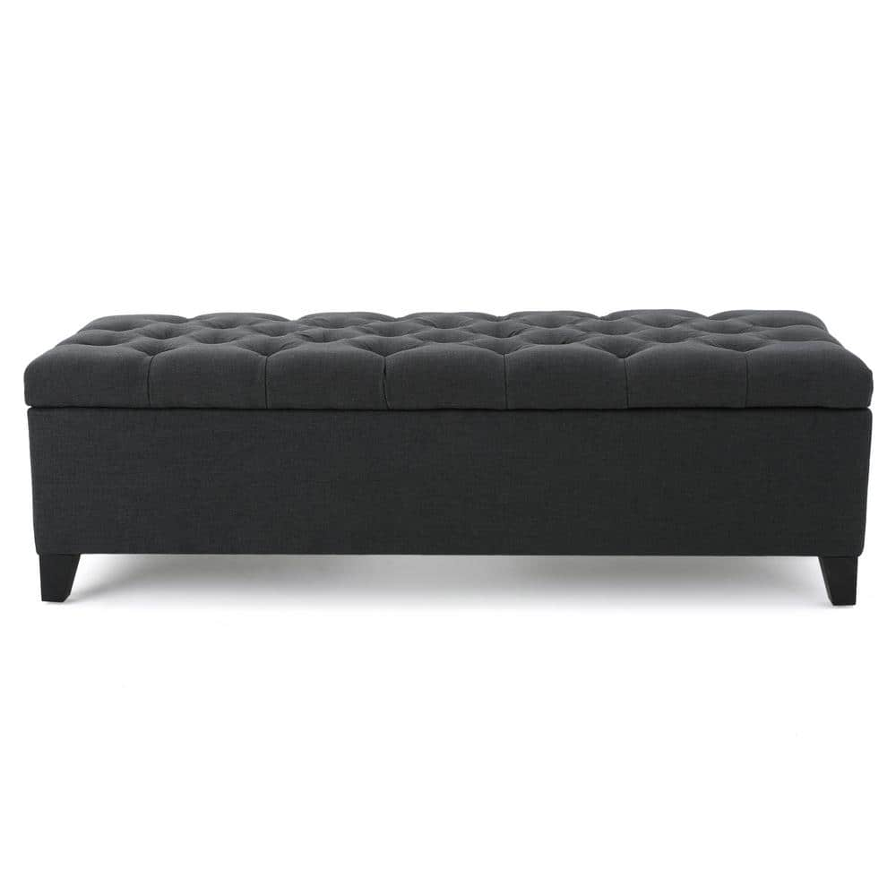 Noble House Dark Gray Tufted Fabric Storage Bench 10943 The Home Depot