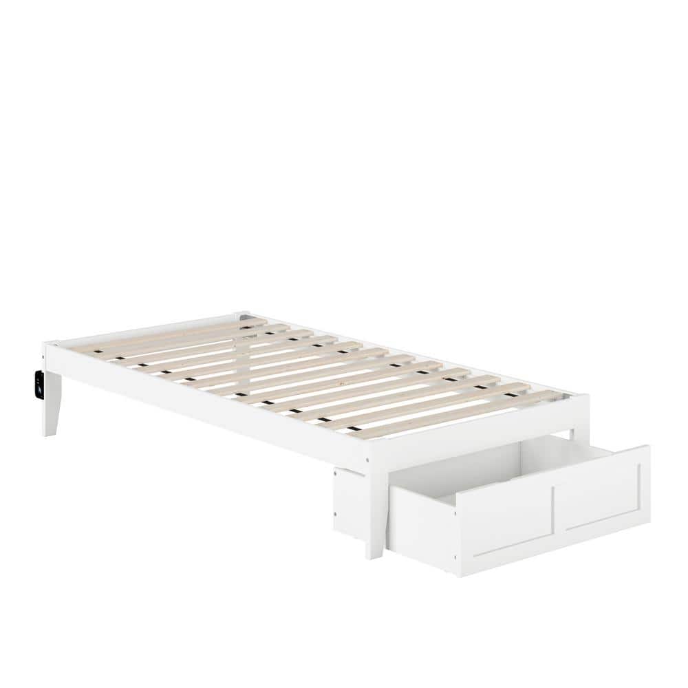AFI Colorado White Twin Solid Wood Storage Platform Bed with Foot Drawer  and USB Turbo Charger AG8012222 - The Home Depot