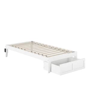 Colorado White Twin Solid Wood Storage Platform Bed with Foot Drawer and USB Turbo Charger