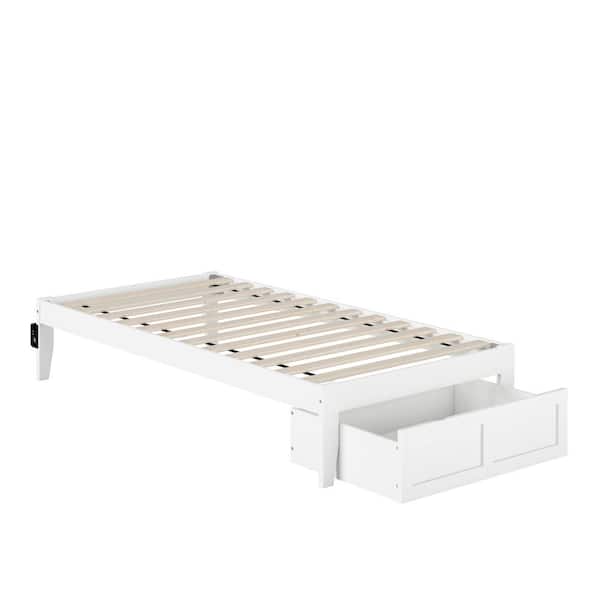 AFI Colorado White Twin Solid Wood Storage Platform Bed with Foot Drawer and USB Turbo Charger