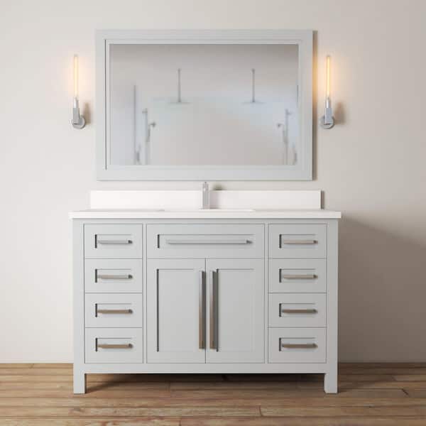 Urban Woodcraft Bayonne 48 in. x 22 in. x 36 in. Single Bath Vanity in Grey with Quarts Vanity Top in White with White Basin and Mirror