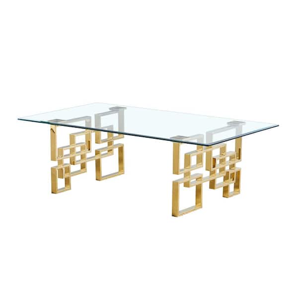 Best Quality Furniture Brandon 55" in Gold Rectangle Tempered Glass Coffee Table 32".