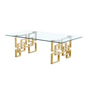 Brandon 55" in Gold Rectangle Tempered Glass Coffee Table 32".