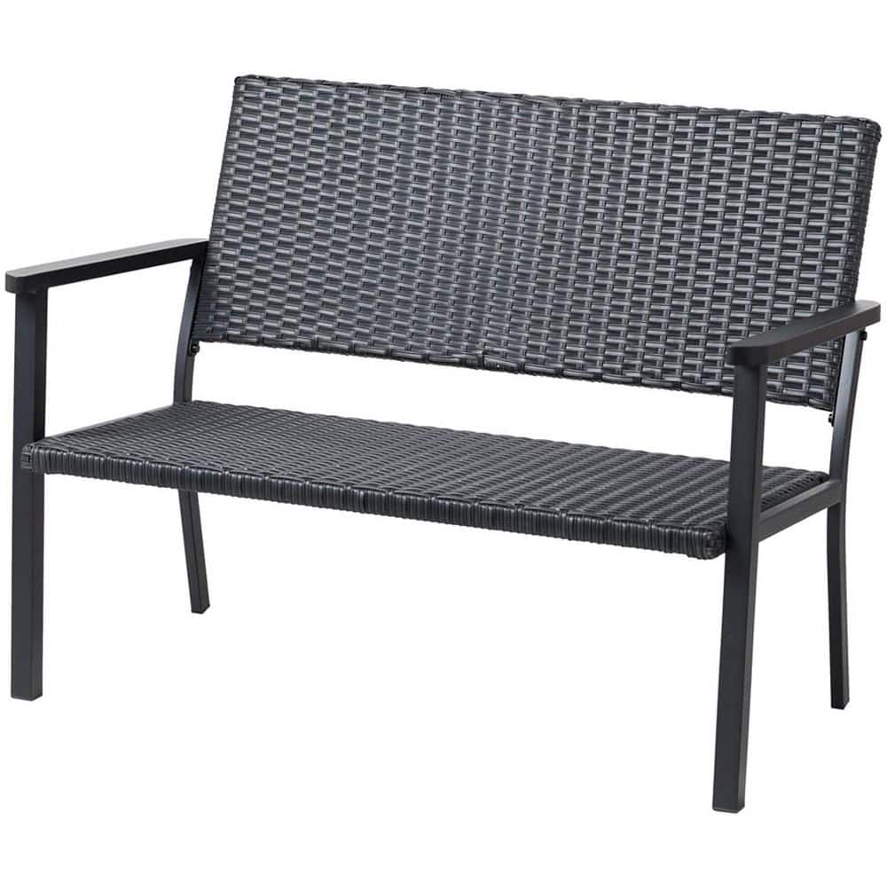 41 in. 2-Person Black Wicker Outdoor Bench Z08N4QLQNC - The