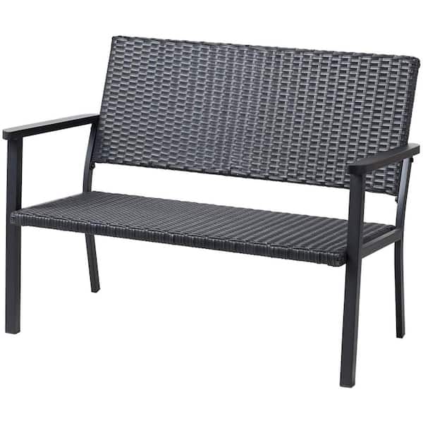 Unbranded 41 in. 2-Person Black Wicker Outdoor Bench