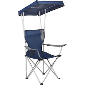Quad Folding Canopy Shade Blue Steel Outdoor Camping Chair