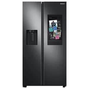 36 in. 26.7 cu. ft. Smart Side by Side Refrigerator with Family Hub in Black Stainless Steel, Standard Depth
