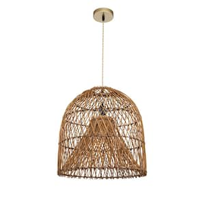 Caspian 60-Watt 1-Light Brass Natural Rattan Pendant Light Shade Coastal Interior Bohemian Hanging Light