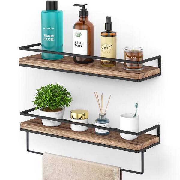Unbranded 17 in. W x 4 in. D Carbonized Black Wood Decorative Wall Shelf (Set of 2)