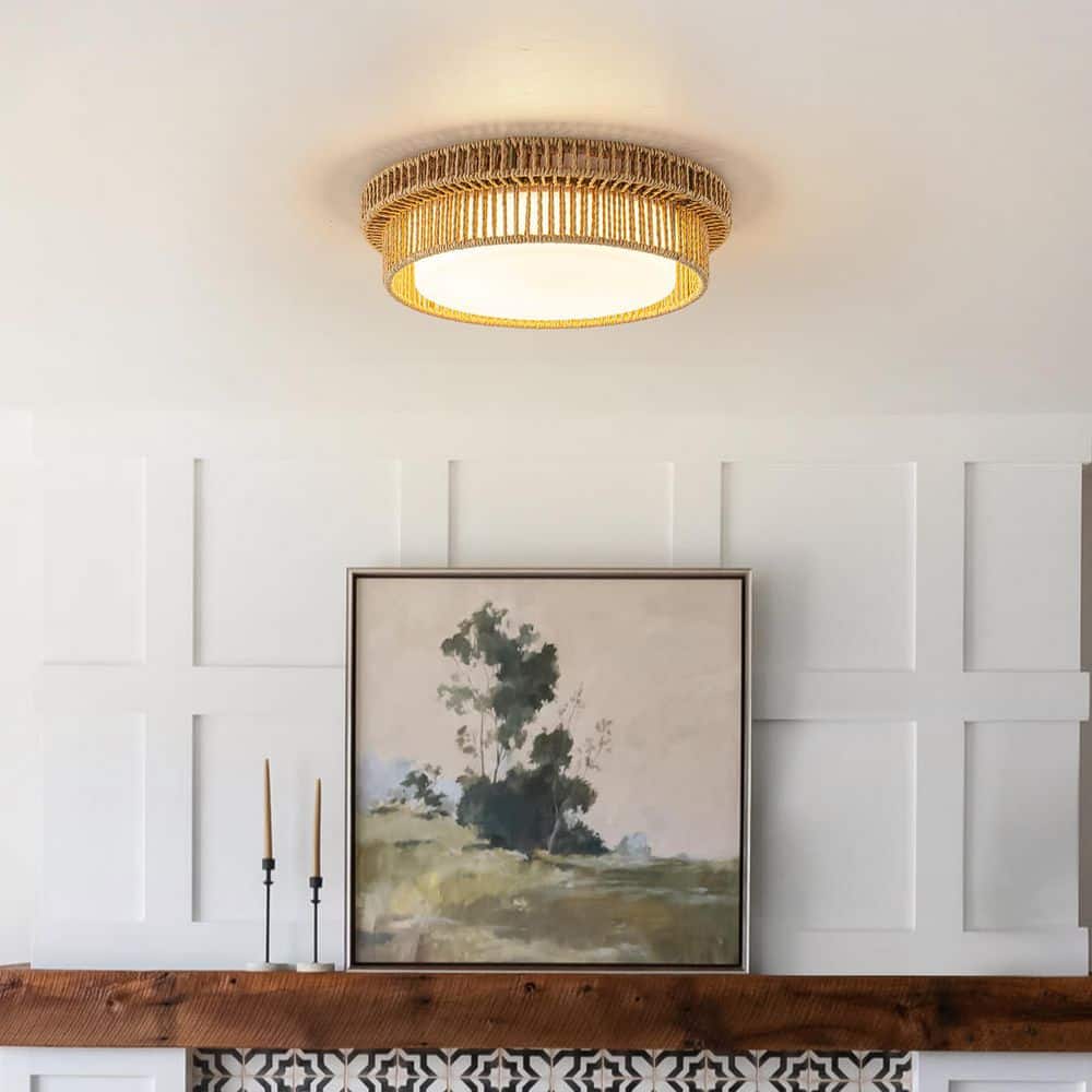 Nora Natural Rope 1-Light LED Flush Mount Ceiling Light with Frosted Glass Shade price history on PriceWatchPro