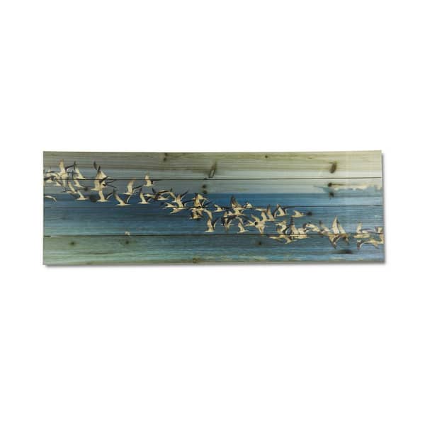 Unbranded Birds in Flight Planked Wood Animal Art Print 12 in. x 36 in.