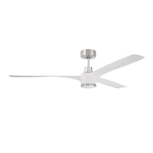Phoebe 60 in. Indoor/Damp White and Polished Nickel Ceiling Fan with Smart Wi-Fi Enabled Remote and Integrated LED Light