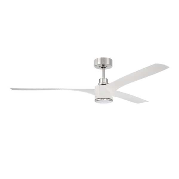 CRAFTMADE Phoebe 60 in. Indoor/Damp White and Polished Nickel Ceiling Fan with Smart Wi-Fi Enabled Remote and Integrated LED Light