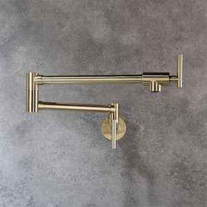 Wall Mounted Pot Filler Double Handle Kitchen Faucet Modern Countertop Retractable 1 Hole Commercial Tap in Brushed Gold