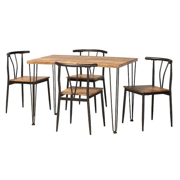 Baxton Studio Tilda 5 Piece Natural Brown and Dark Bronze Wood Top