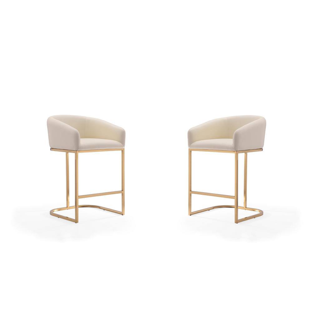 Cream Leather 36'' Upholstered Counter Stool with Metal Frame