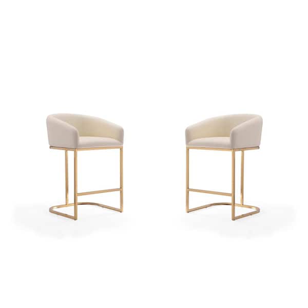 Manhattan Comfort Louvre 36 in. Cream and Titanium Gold Stainless Steel  Counter Height Bar Stool (Set of 2) 2-CS009-CR - The Home Depot
