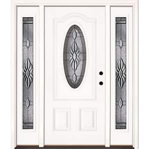 63.5 in.x81.625 in. Sapphire Patina 3/4 Oval Lite Unfinished Smooth Left-Hand Fiberglass Prehung Front Door w/Sidelites