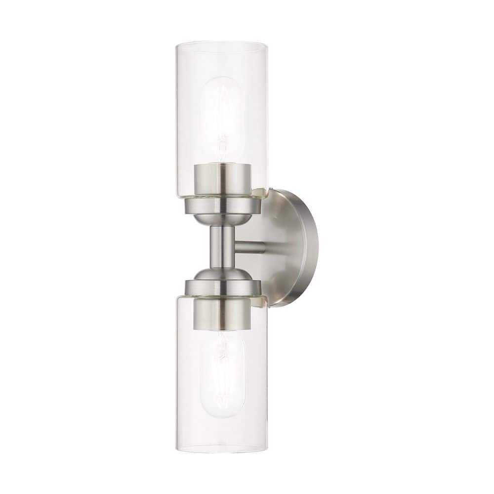 Strombury 4.75 in. 2 Light Brushed Nickel Vanity Light with Hand Blown Clear Glass price history on PriceWatchPro