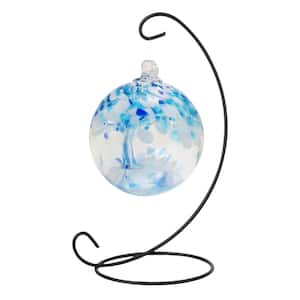 Tree Of Life 3 in. Multi-Color Aqua Hand-Blown Glass Ball with Metal Antique Bronze Finish Stand