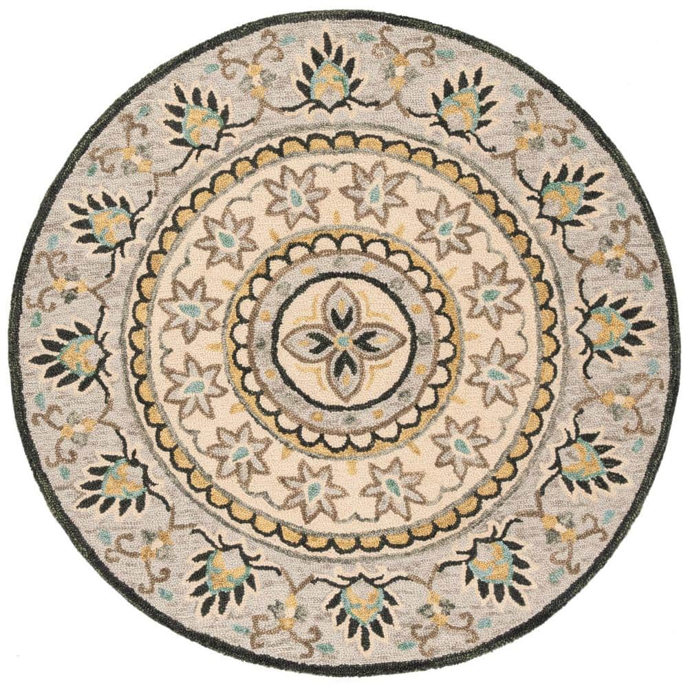 Sunshine Floral Tufted Round Wool Rug - 59 in Diameter