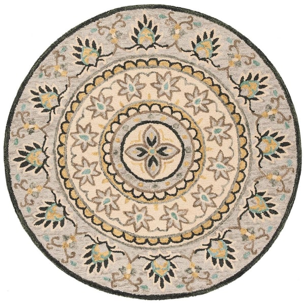 SAFAVIEH Novelty Ivory/Gray 6 ft. x 6 ft. Round Border Area Rug