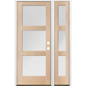 50 in. x 80 in. Modern Douglas Fir 3-Lite Left-Hand/Inswing Frosted Glass Unfinished Wood Prehung Front Door w/ RSL
