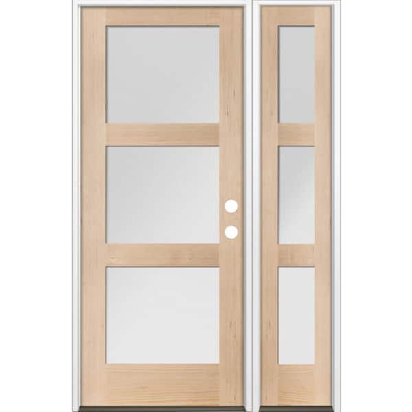 Krosswood Doors 50 in. x 80 in. Modern Hemlock 3-Lite Left-Hand/Inswing Frosted Glass Unfinished Wood Prehung Front Door w/ RSL