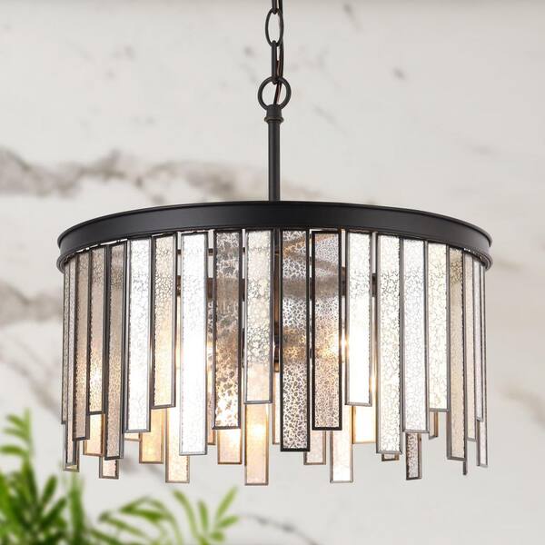 LNC Hemaaolay 3Light Black Modern Drum Island Chandelier with Circle