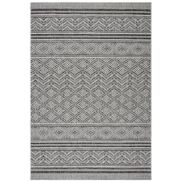 Courtyard Black/Gray Doormat 2 ft. x 4 ft. Chevron Tribal Indoor/Outdoor Area Rug