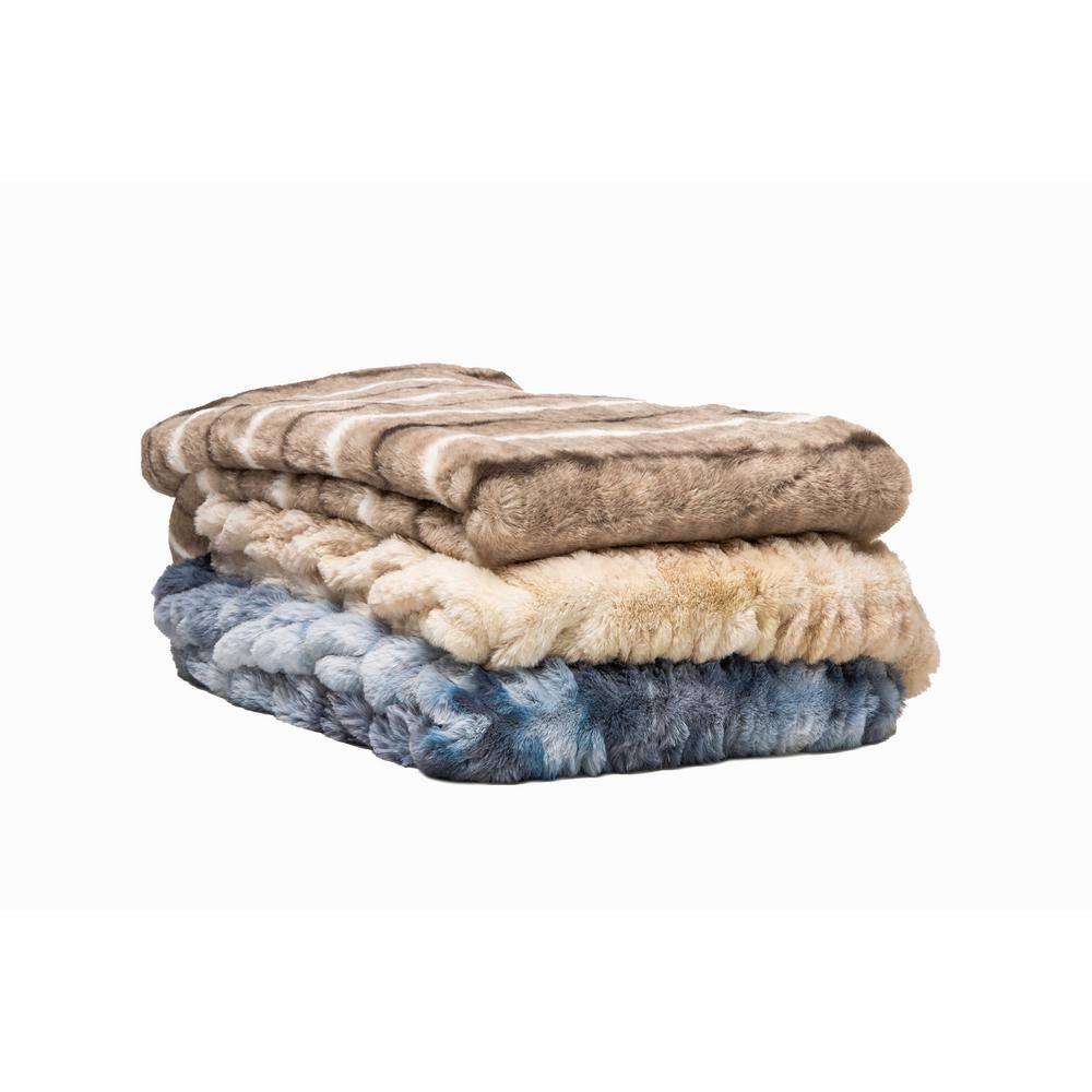 Dayton Beige Rabbit Faux Fur 50" x 60" Throw Blanket