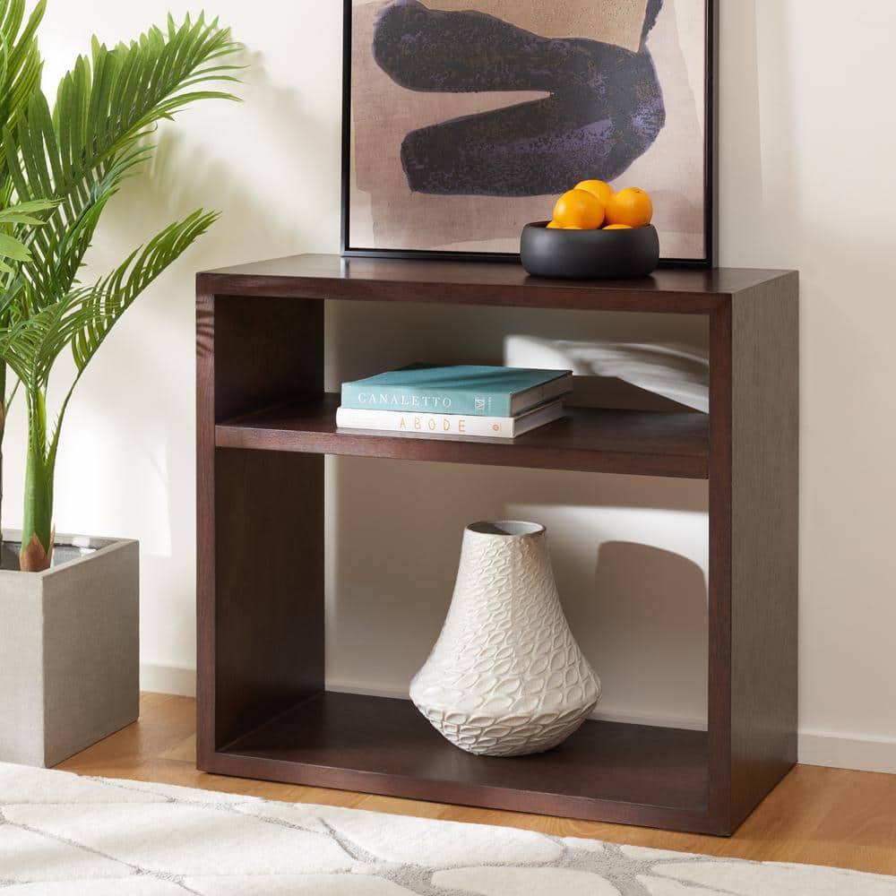 Munson Dark Oak Wood Console Table with Shelves
