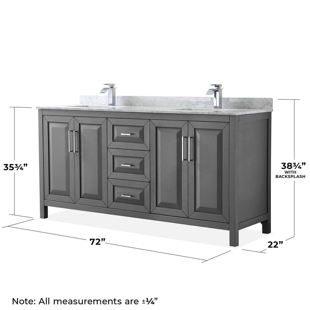 Daria 72" Dark Gray Double Bathroom Vanity with Carrara Marble Top