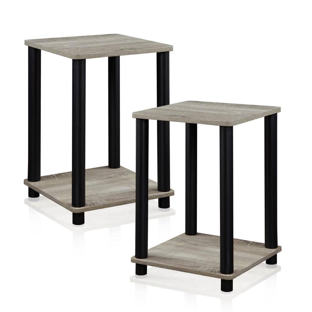 Oak Gray Square Engineered Wood and PVC End Table Set of 2