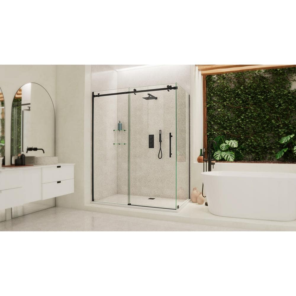Enigma Air 76" Frameless Sliding Shower Enclosure in Matte Black