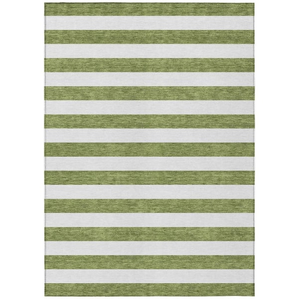 HomeRoots Olive Green 9 ft. x 12 ft. Woven Striped Polyester Rectangle Indoor/Outdoor Area Rug