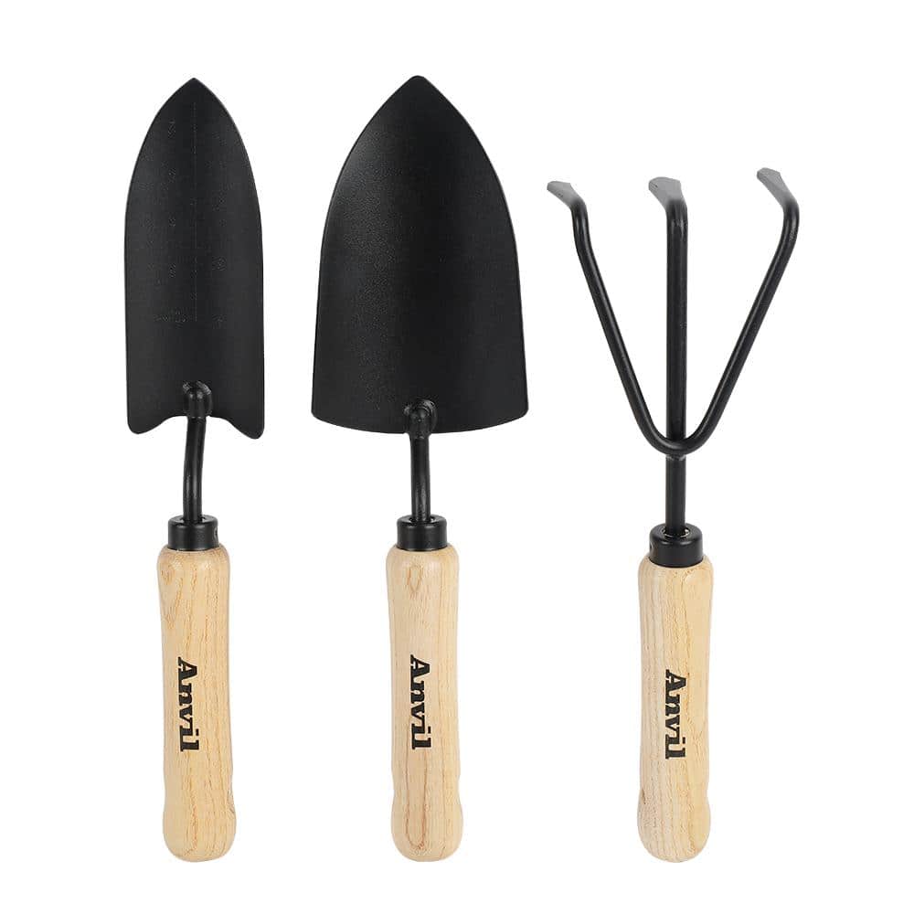 Anvil 3-Piece Wood Handle Garden Tool Set (Trowel, Transplanter and Cultivator) GD210308V - The Home Depot