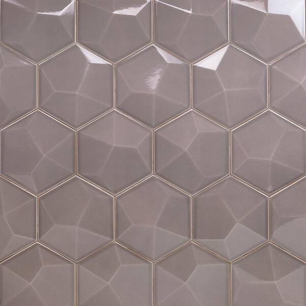 Ivy Hill Tile Bethlehem 3D Hexagon Gray 5.9 in. x 6.96 in. Polished Ceramic Wall Tile (5.4 sq. ft. / Case)