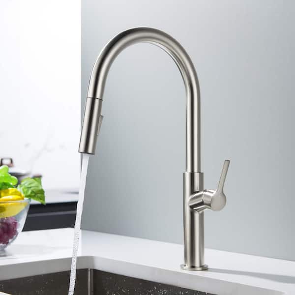 16.94 in. H 1.8 GPM Pull Down Sprayer Kitchen Faucet with 360° Spout Swivel, Soap Dispenser in Brushed Nickel