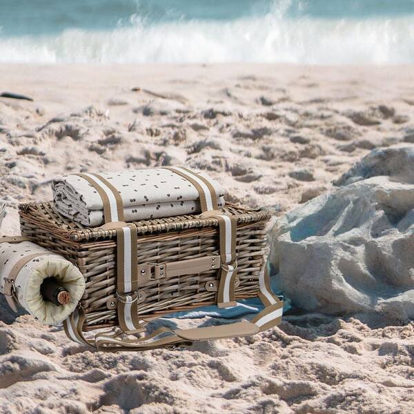 Wudkey 19-Piece Cherry-Coffee Wicker Picnic Basket Set for 2
