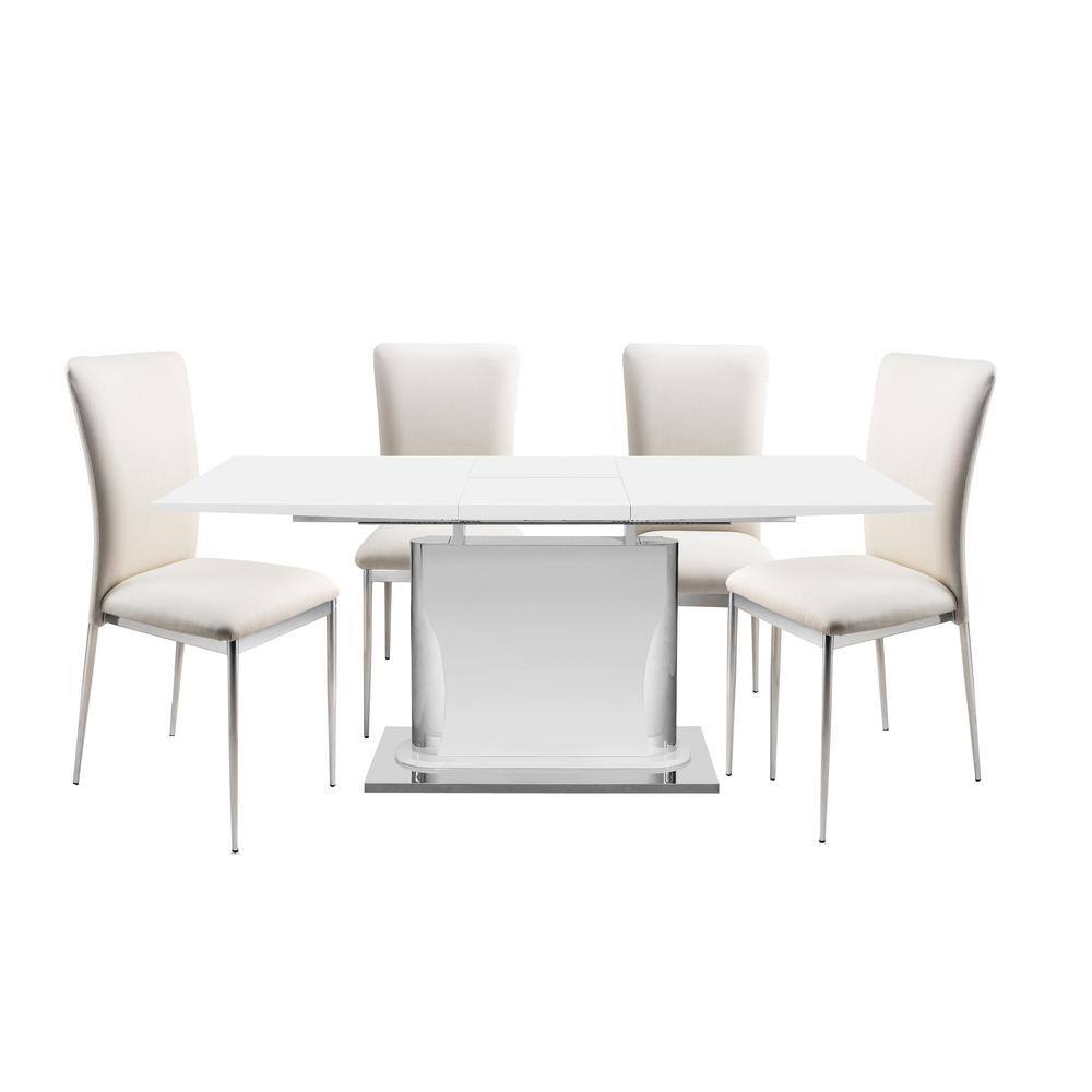 White Faux Leather Upholstered Side Chair with Metal Legs