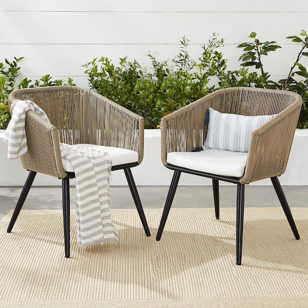 Best Choice Products Set of 2 Indoor Outdoor Patio Dining Chairs Woven Wicker Seating Set - Natural/Ivory