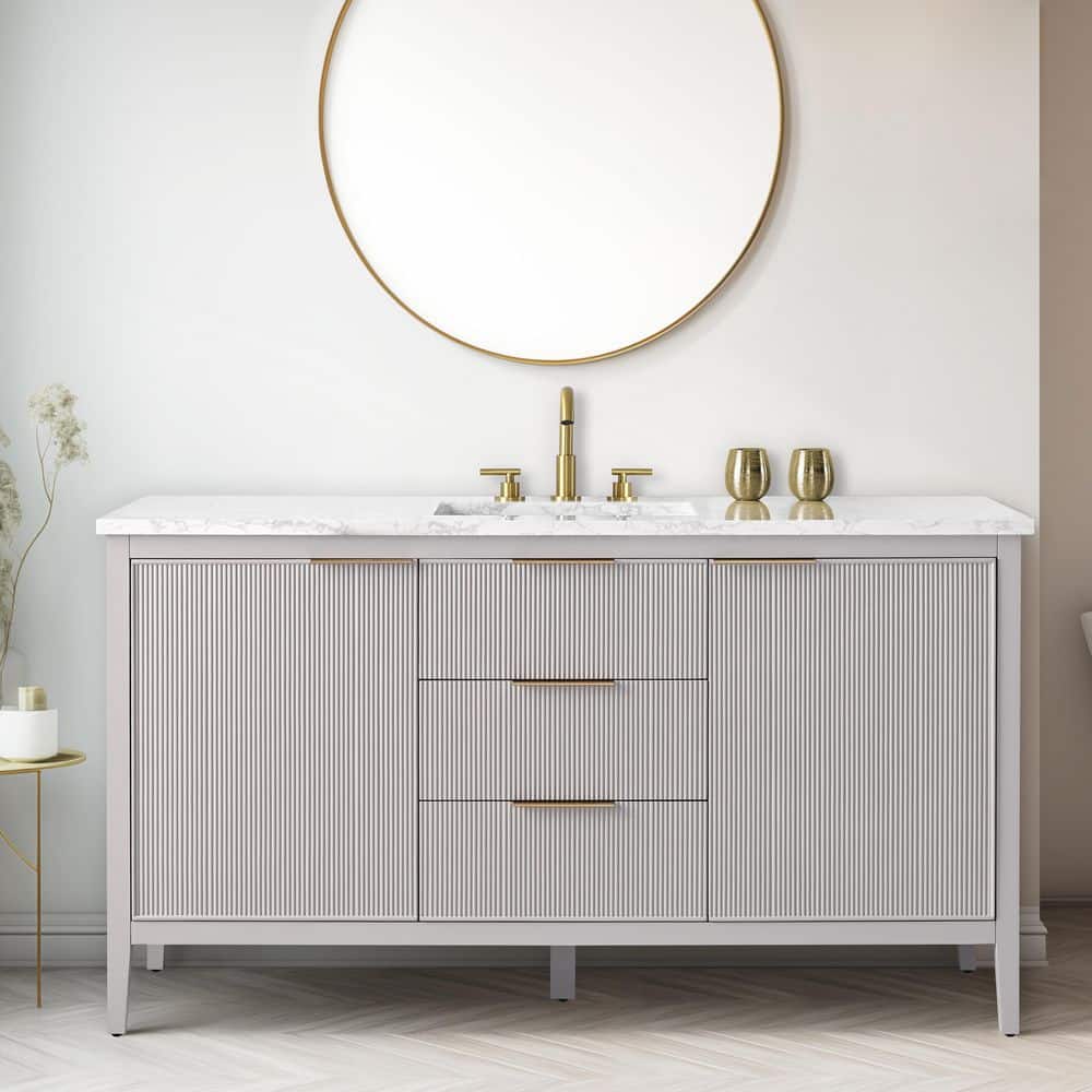 SUDIO Emma 60 in. Single Sink Freestanding Fluted Bathroom Vanity