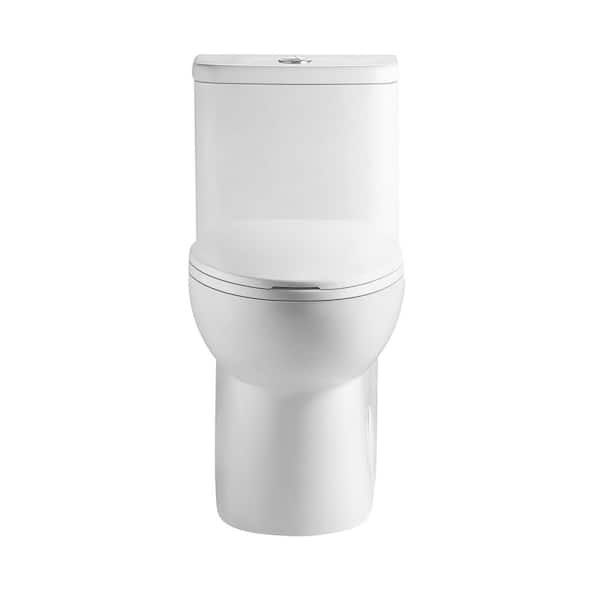 1-Piece 1.1/1.6 GPF Dual Flush Elongated Toilet with Soft Closing Seat, Gloss White